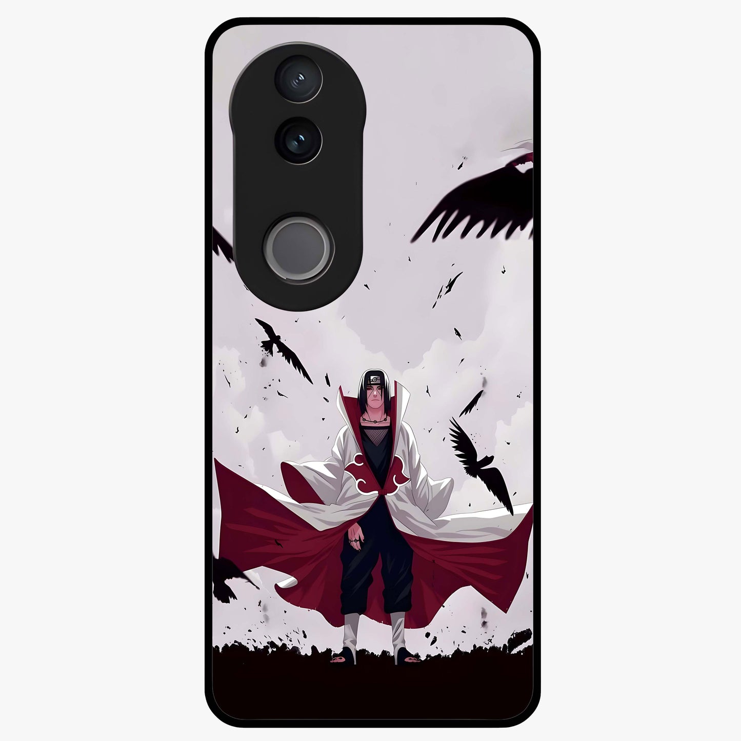 Crimson Crow Ascension Glass Case showing flat back view with mystical crow artwork and glossy glass finish.