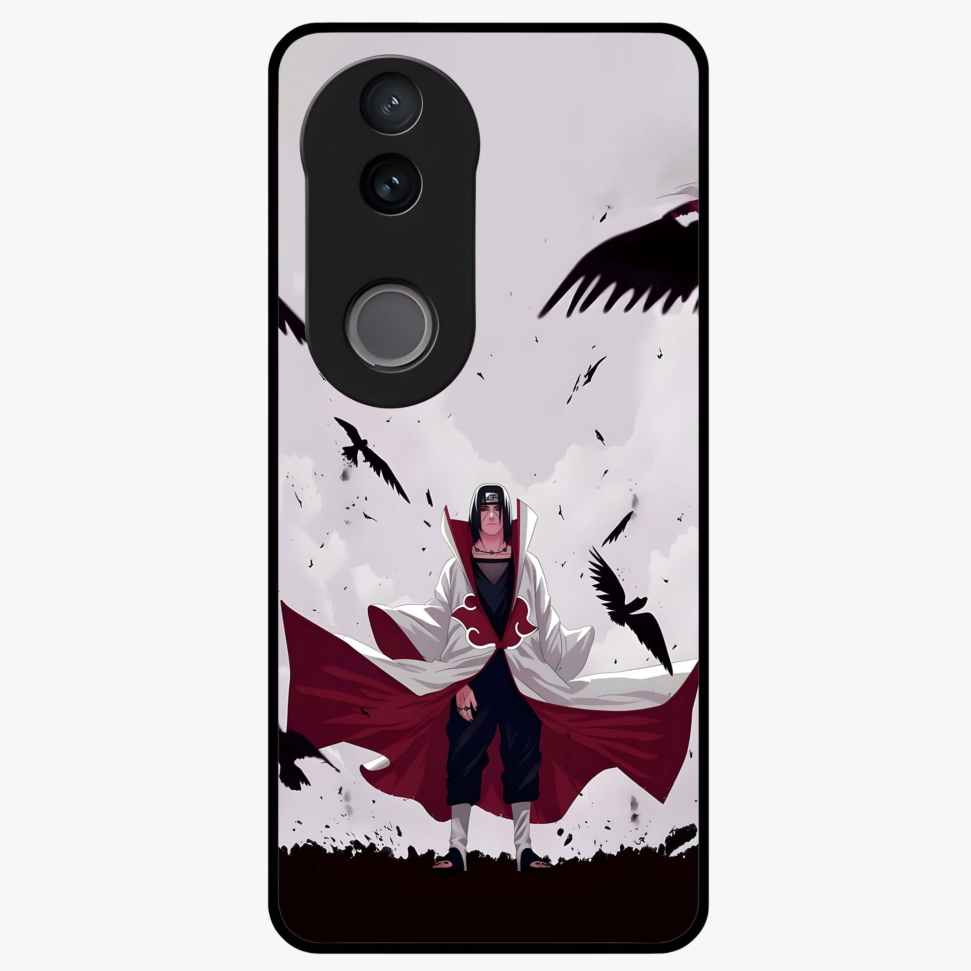 Crimson Crow Ascension Glass Case showing flat back view with mystical crow artwork and glossy glass finish.