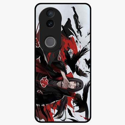 Crimson Crow Illusion Glass Case showing flat back view with artistic crow illusion artwork and glossy glass finish.