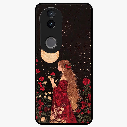 Crimson Dreams Glass Case showing flat back view with dreamy crimson artwork and glossy glass finish.