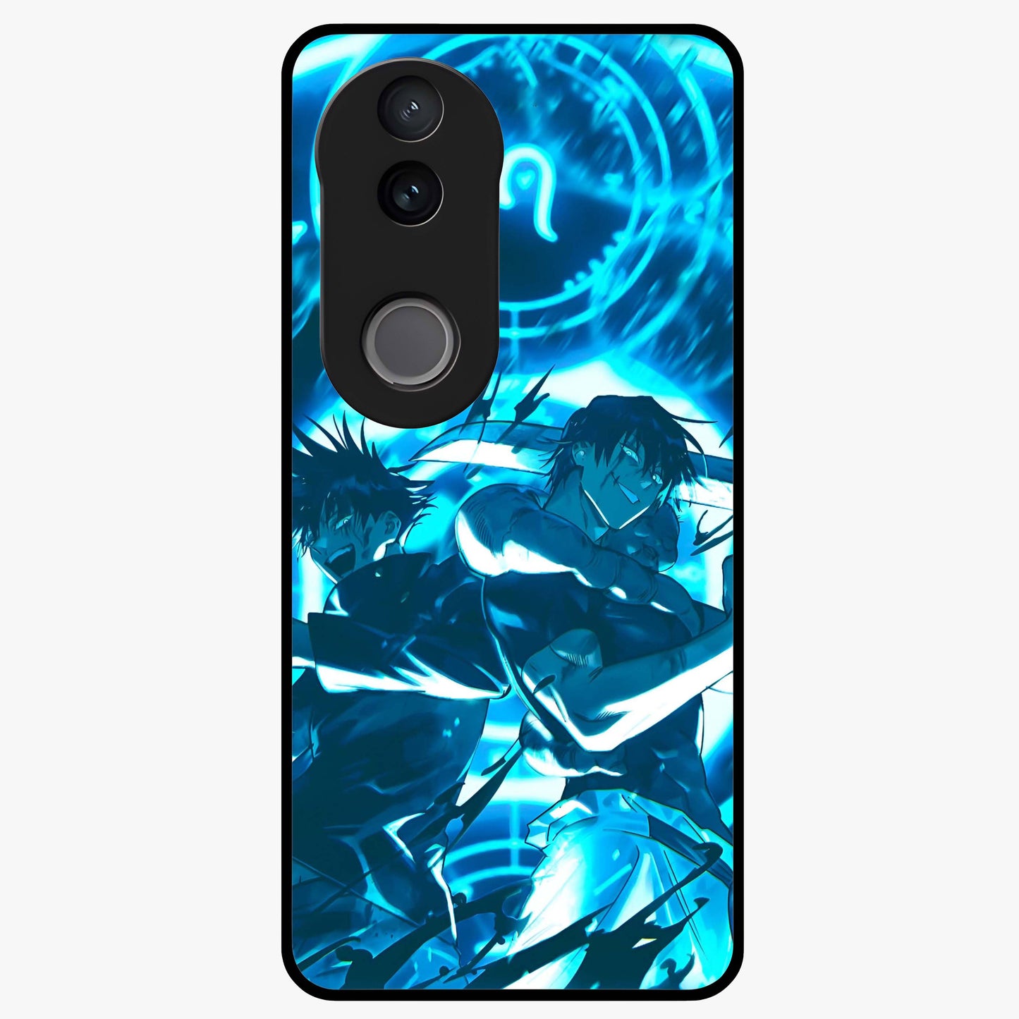 Cursed Energy Clash Glass Case showing flat back view with intense cursed energy artwork and glossy glass finish.