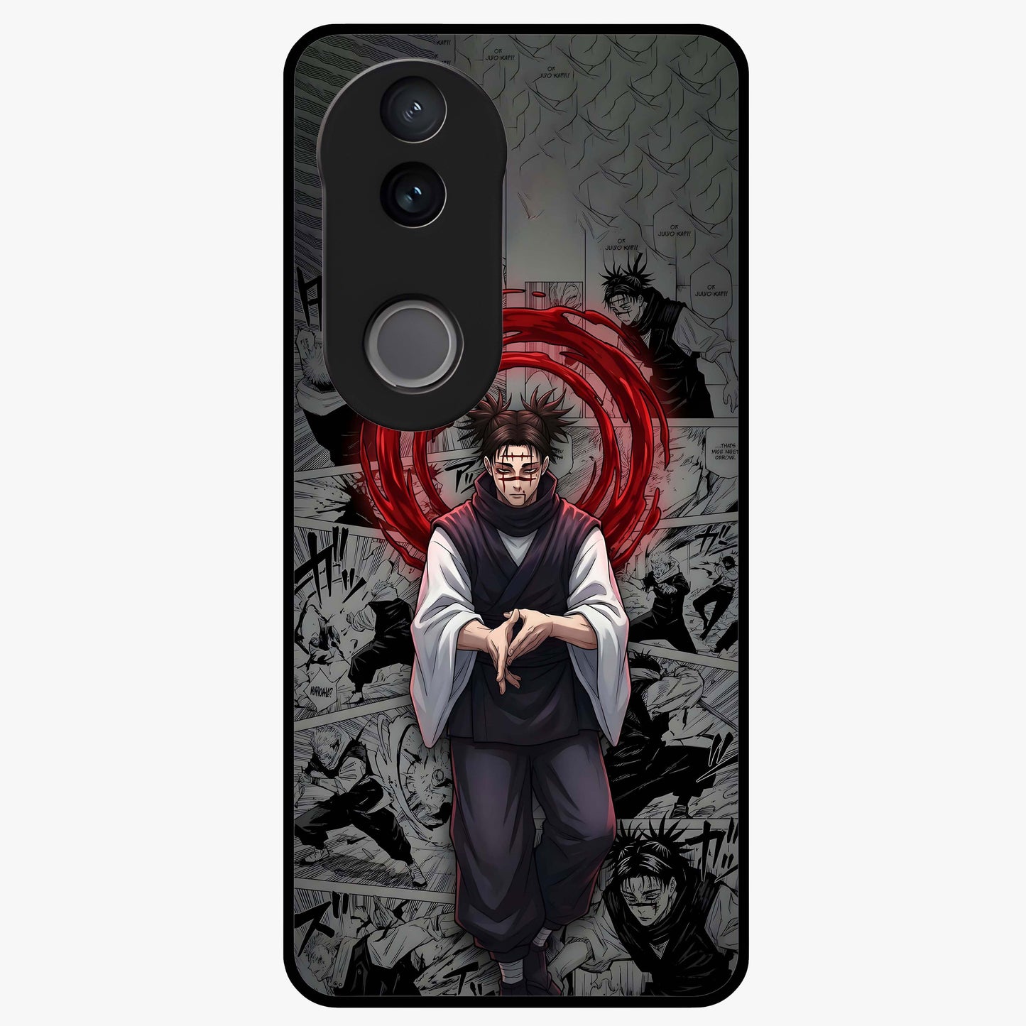 Cursed Ritual Ascension Glass Case showing flat back view with dark ritual themed artwork and glossy glass finish.