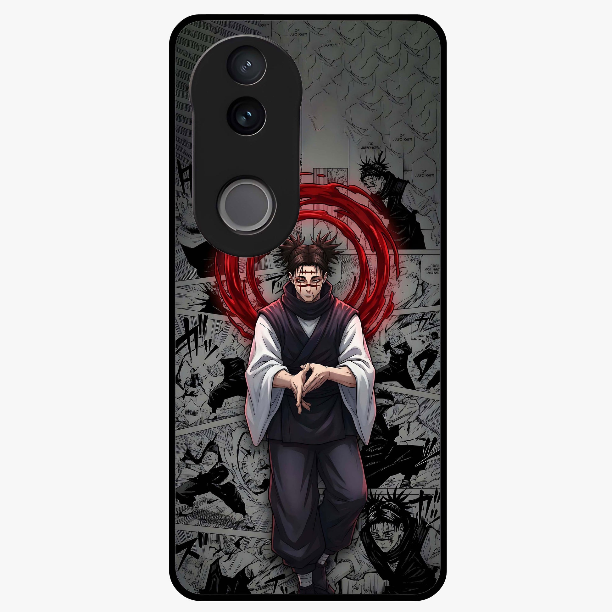 Cursed Ritual Ascension Glass Case showing flat back view with dark ritual themed artwork and glossy glass finish.