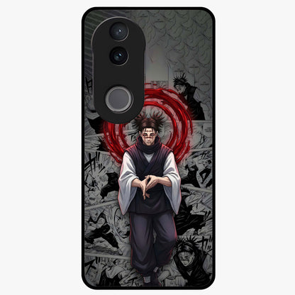 Cursed Ritual Ascension Glass Case showing flat back view with dark ritual themed artwork and glossy glass finish.