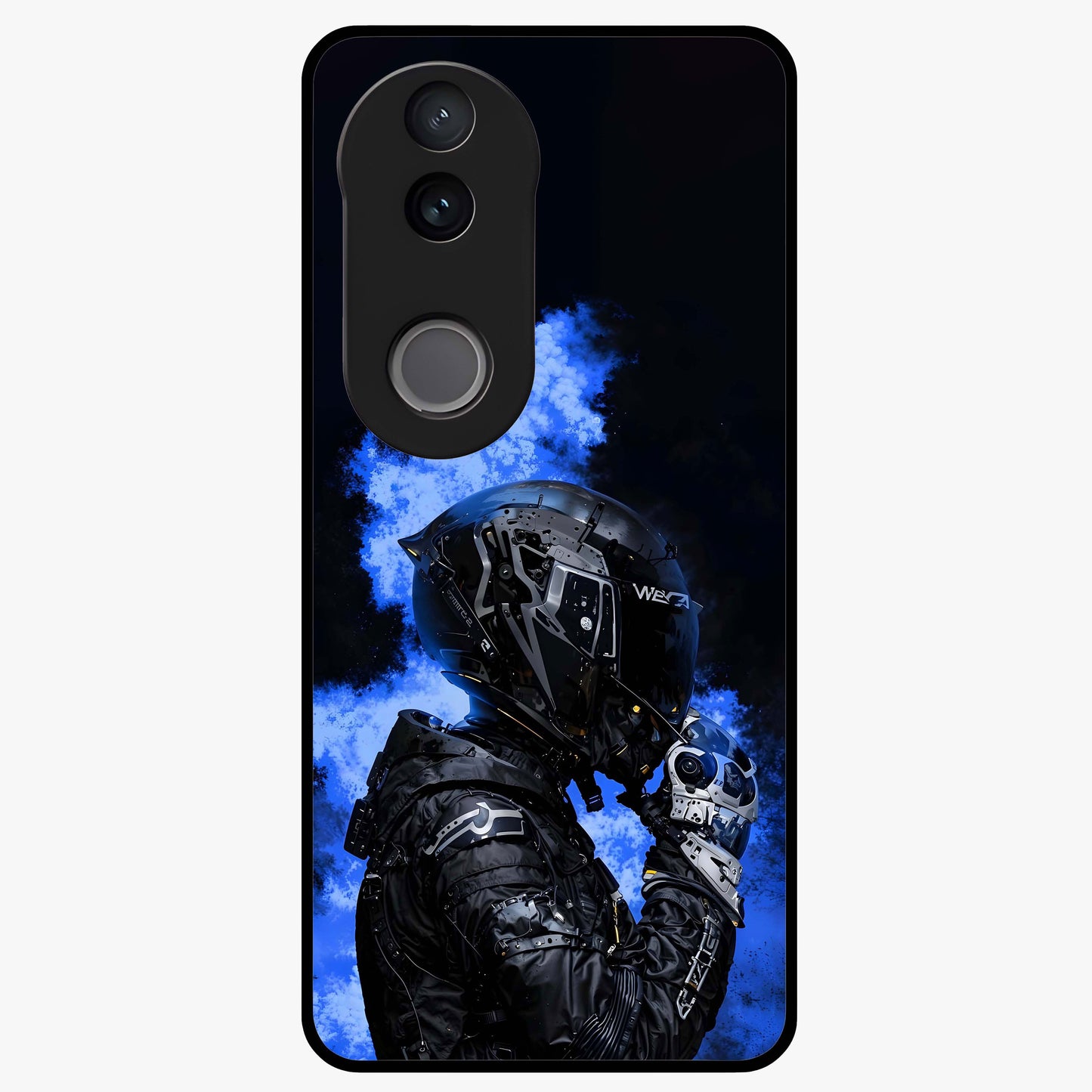 Cyber Sentinel Protocol Glass Case showing flat back view with futuristic cyber themed artwork and glossy glass finish.