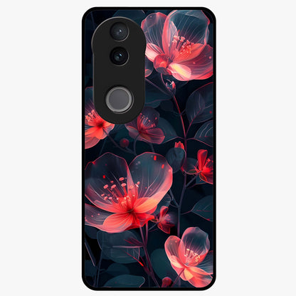 Dark Shade of Flower Glass Case showing flat back view with elegant dark floral artwork and glossy glass finish.