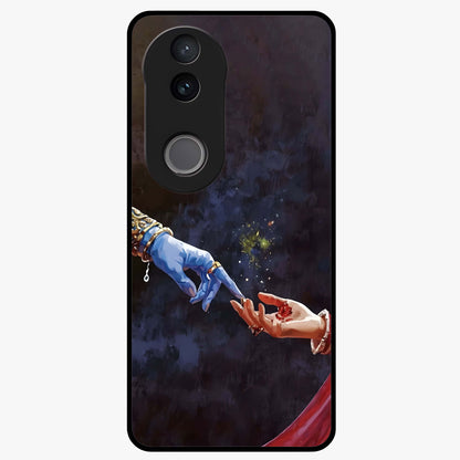 Divine Touch Eternal Glass Case showing flat back view with spiritual themed artwork and glossy glass finish.