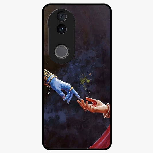 Divine Touch Eternal Glass Case showing flat back view with spiritual themed artwork and glossy glass finish.