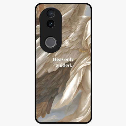 Divine Winged Grace Glass Case showing flat back view with elegant wing inspired artwork and glossy glass finish.