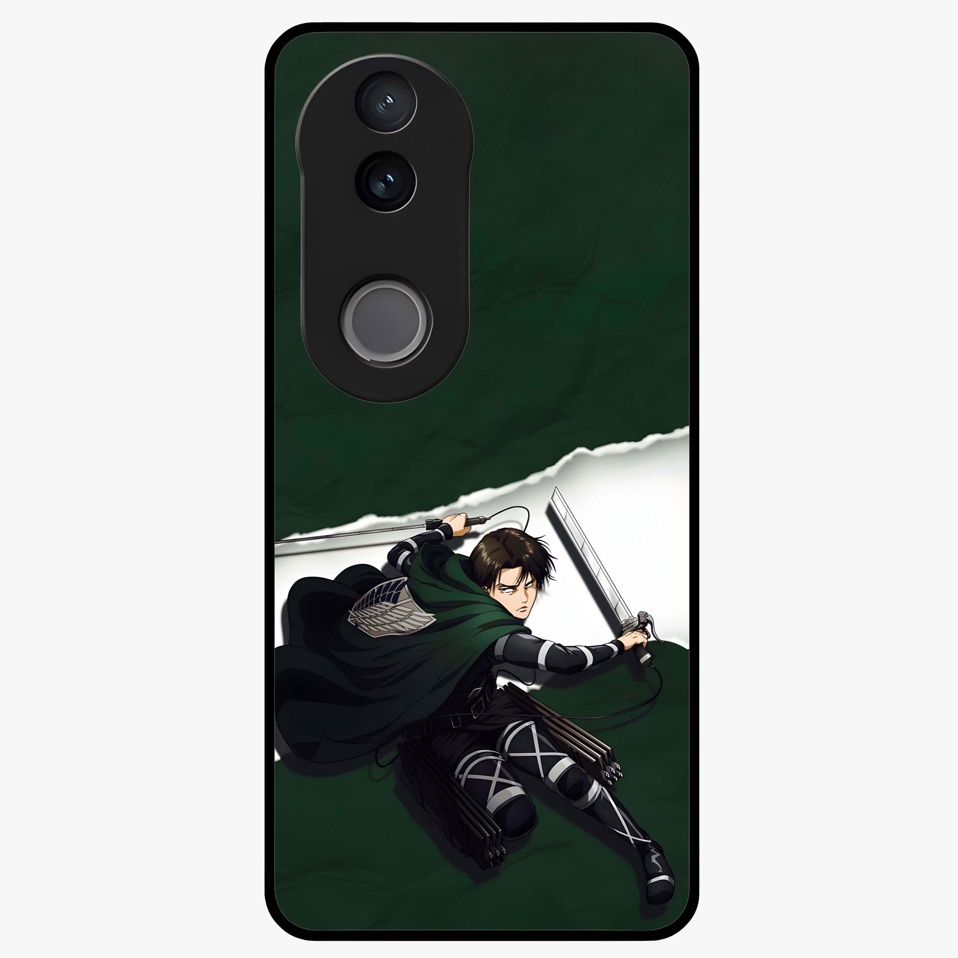 Emerald War Vanguard Glass Case showing flat back view with powerful warrior themed artwork and glossy glass finish.