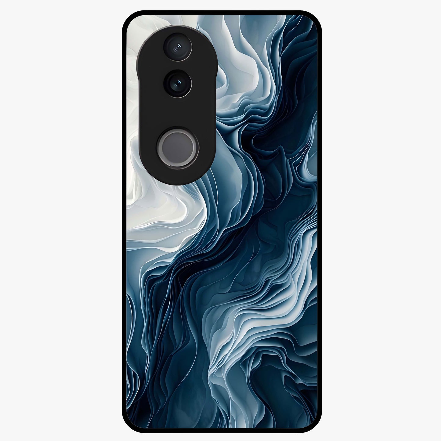 Ethereal Paper Marble Glass Case showing flat back view with soft marble paper texture artwork and glossy glass finish.