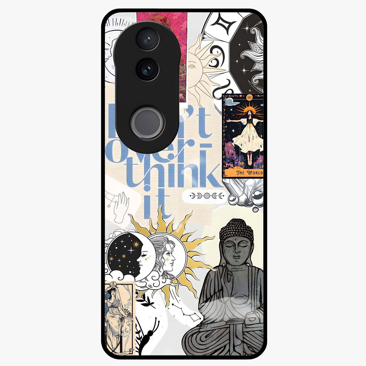 Ethereal Thoughts Glass Case showing flat back view with dreamy artistic artwork and glossy glass finish.