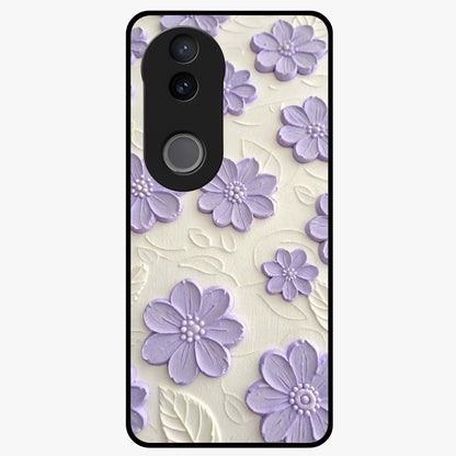 Floral Wall Art With Purple Flowers Glass Case showing flat back view with purple flower artwork and glossy glass finish.