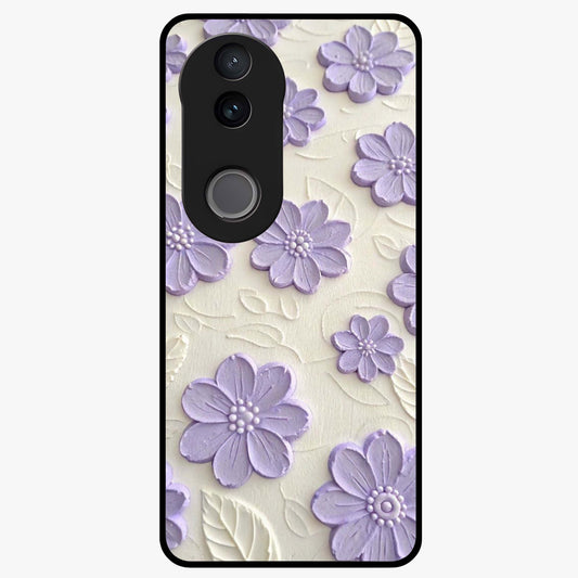Floral Wall Art With Purple Flowers Glass Case showing flat back view with purple flower artwork and glossy glass finish.