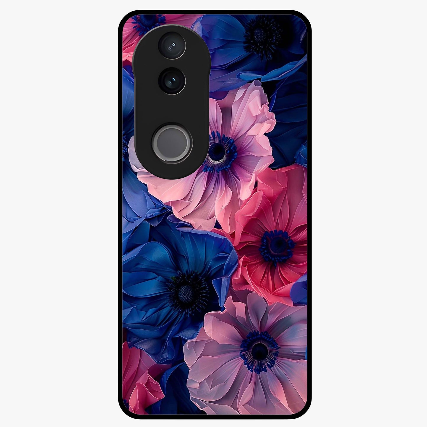 Flower Paper Art Pattern Glass Case showing flat back view with paper cut style floral artwork and glossy glass finish.