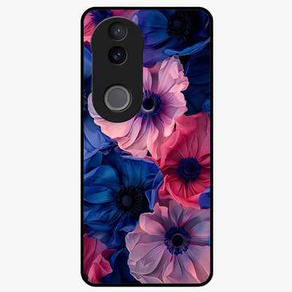 Flower Paper Art Pattern Glass Case showing flat back view with paper cut style floral artwork and glossy glass finish.