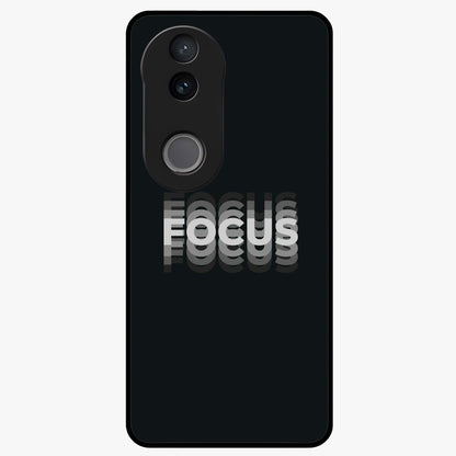 Focus Mode On Glass Case showing flat back view with bold motivational typography design and glossy glass finish.