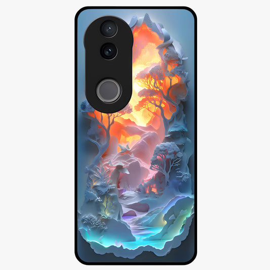 Glow Forest Portal Glass Case showing flat back view with glowing forest portal artwork and glossy glass finish.