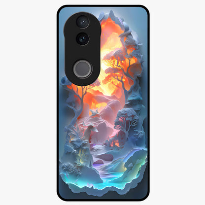 Glow Forest Portal Glass Case showing flat back view with glowing forest portal artwork and glossy glass finish.
