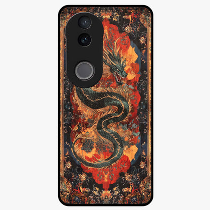 Inferno Dragon Soul Glass Case showing flat back view with fiery dragon artwork and glossy glass finish.
