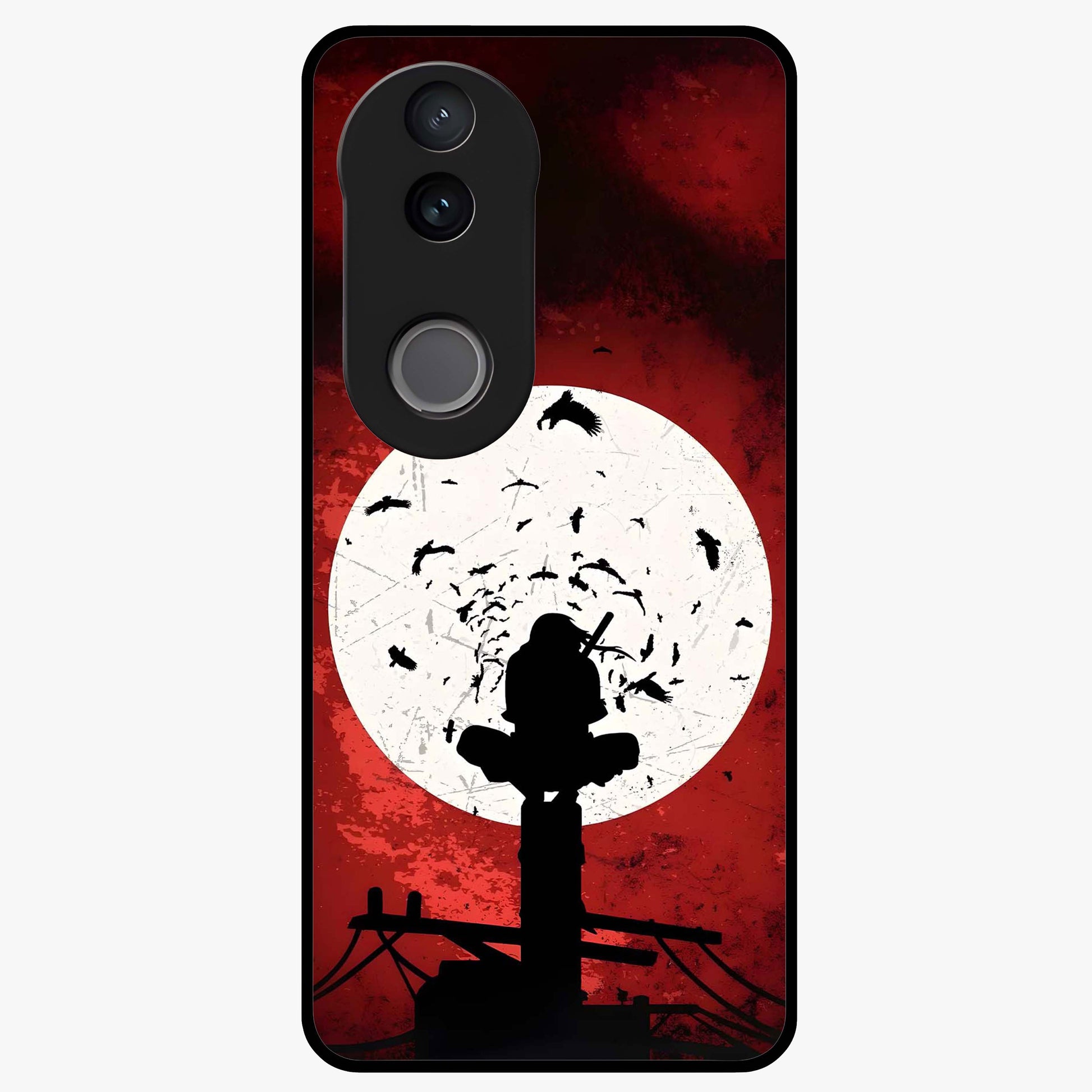 Itachi Limited Edition Naruto Anime Glass Case showing flat back view with iconic anime character artwork and glossy glass finish.