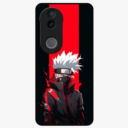 Kakashi Scarlet Shadow Glass Case showing flat back view with powerful anime ninja artwork and glossy glass finish.