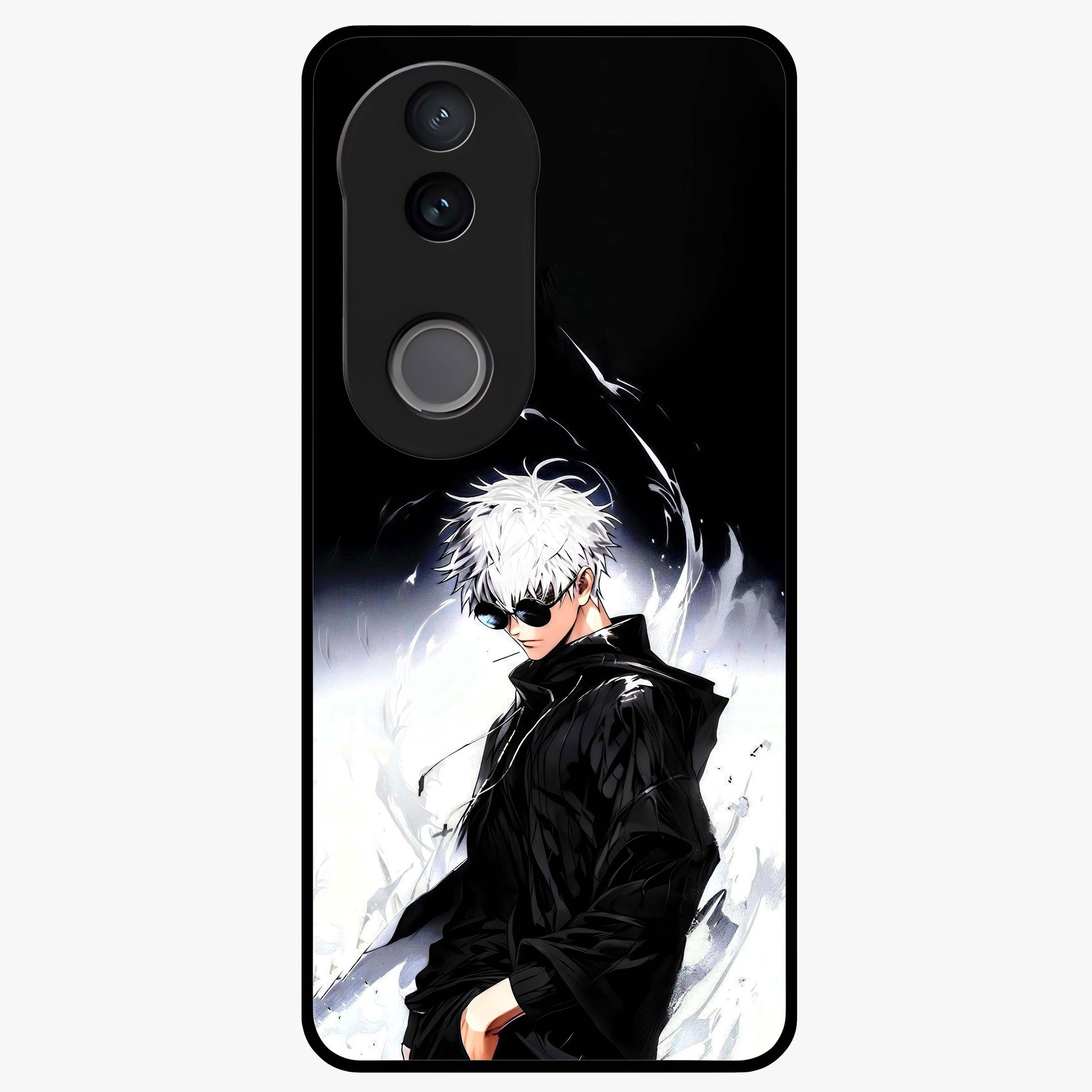 Limitless Shadow King Glass Case showing flat back view with powerful shadow warrior artwork and glossy glass finish.
