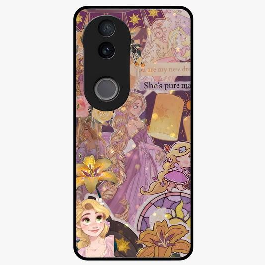 Magical Tangled Dream Glass Case showing flat back view with dreamy tangled artwork and glossy glass finish.