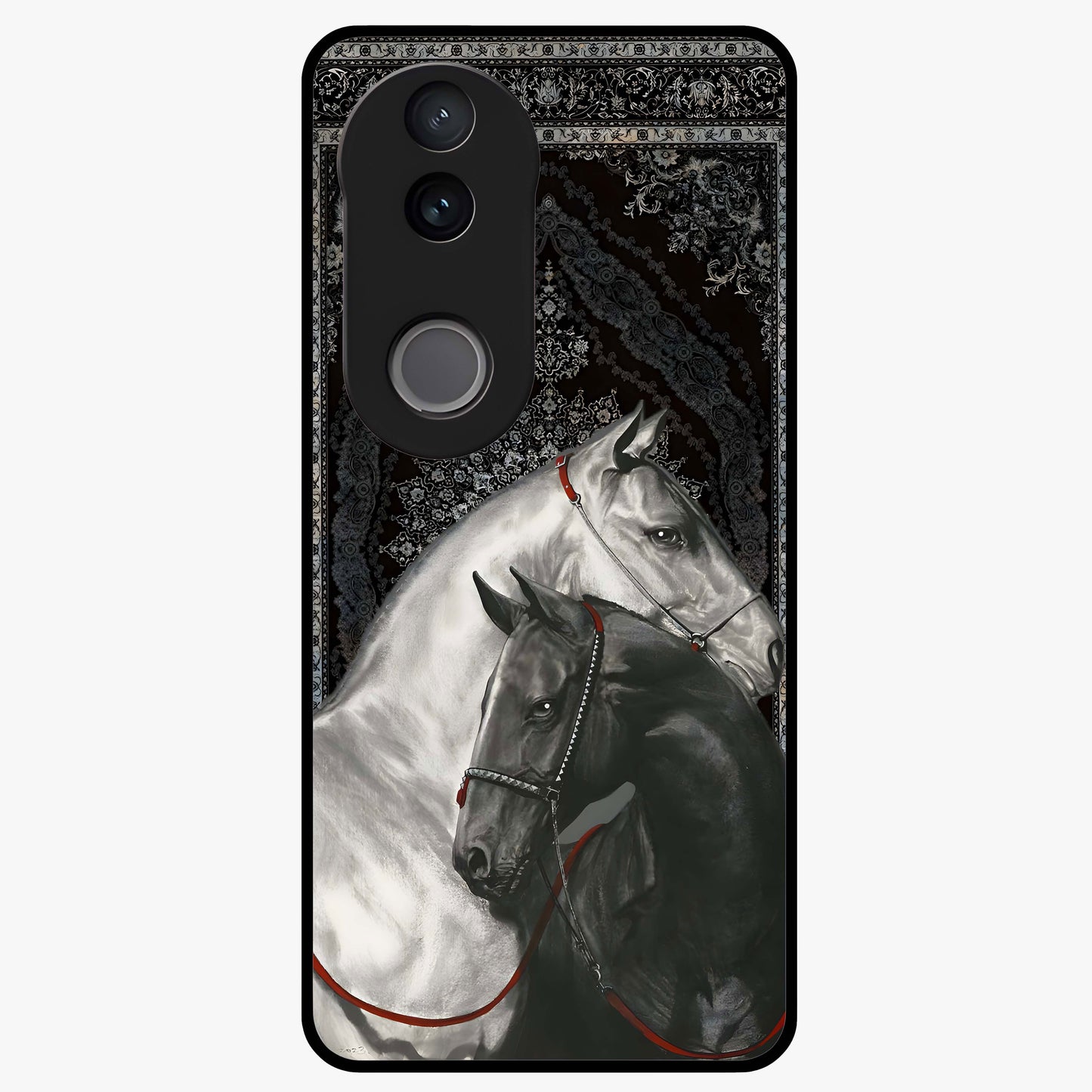 Majestic Ride Legacy Glass Case showing flat back view with powerful automotive inspired artwork and glossy glass finish.