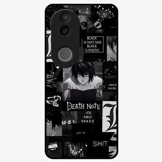 Midnight Chaos Mind Glass Case showing flat back view with abstract dark themed artwork and glossy glass finish.