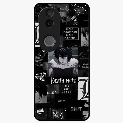Midnight Chaos Mind Glass Case showing flat back view with abstract dark themed artwork and glossy glass finish.