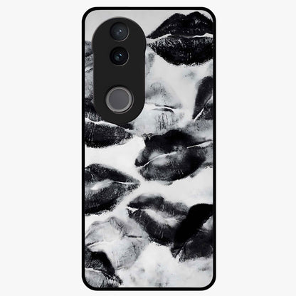 Midnight Kiss Marks Glass Case showing flat back view with lipstick kiss mark artwork and glossy glass finish.