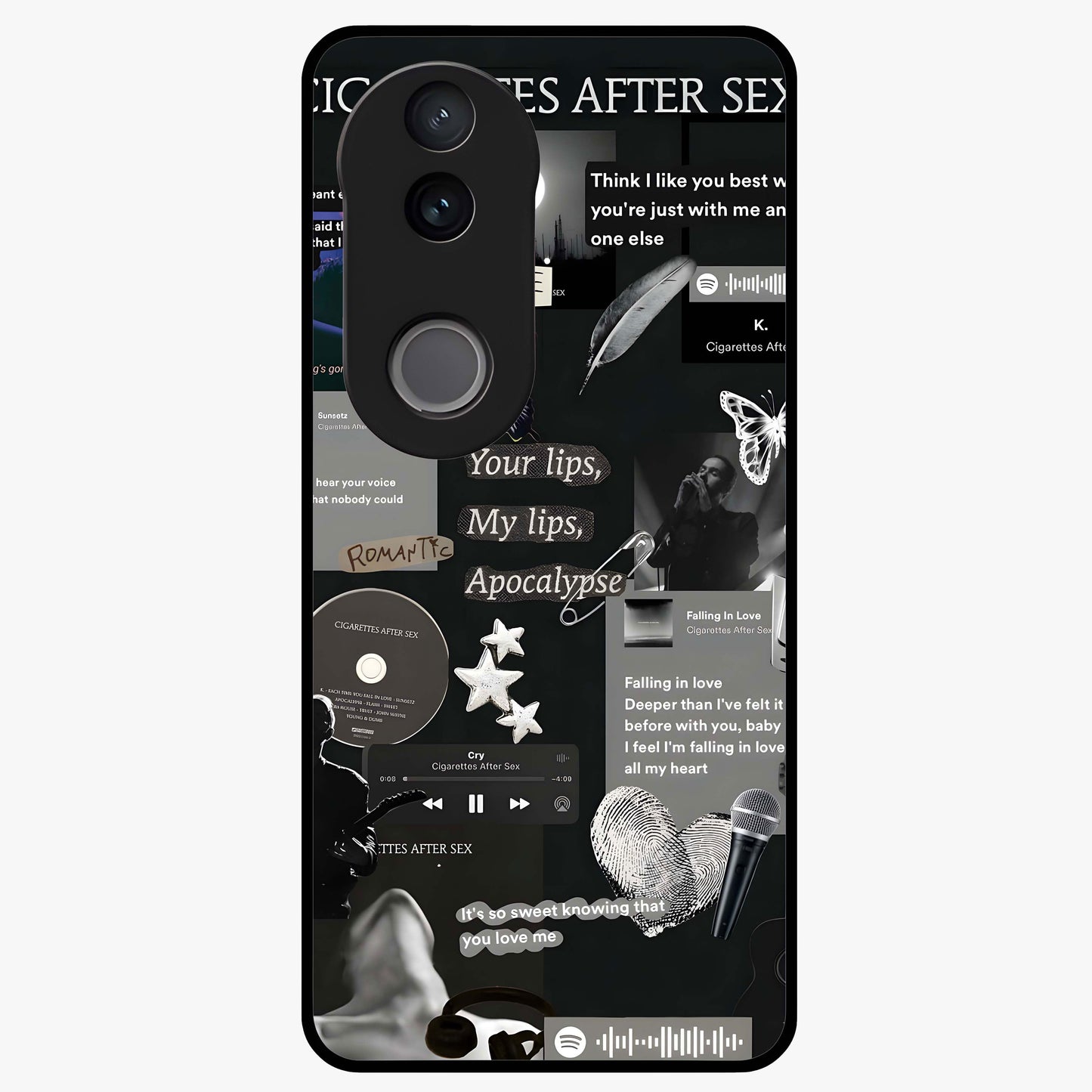 Midnight Love Echo Glass Case showing flat back view with romantic midnight themed artwork and glossy glass finish.