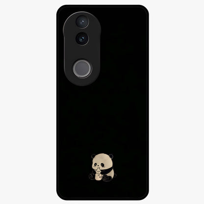 Midnight Panda Love Glass Case showing flat back view with cute panda themed artwork and glossy glass finish.