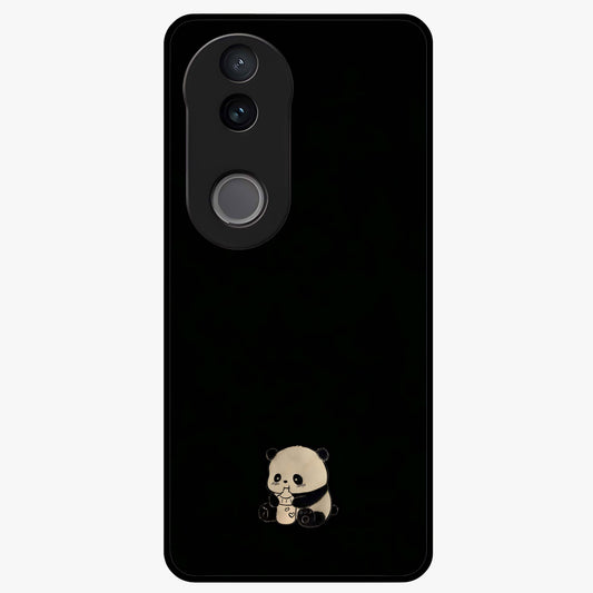 Midnight Panda Love Glass Case showing flat back view with cute panda themed artwork and glossy glass finish.