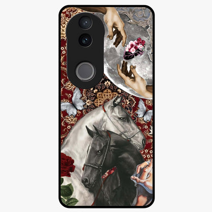 Moonlit Royal Stallion Glass Case showing flat back view with majestic horse under moonlight artwork and glossy glass finish.