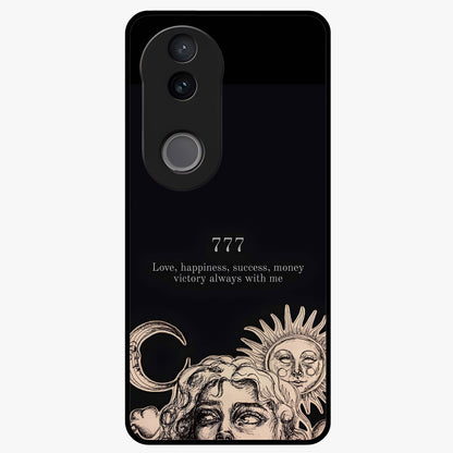 Mystic Victory Aura Glass Case showing flat back view with victory symbol artwork and glossy glass finish.