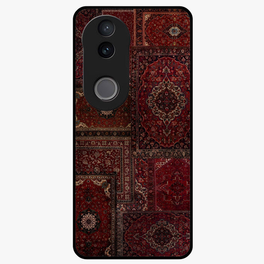 Persian Velvet Tale Glass Case showing flat back view with luxurious Persian velvet pattern artwork and glossy glass finish.