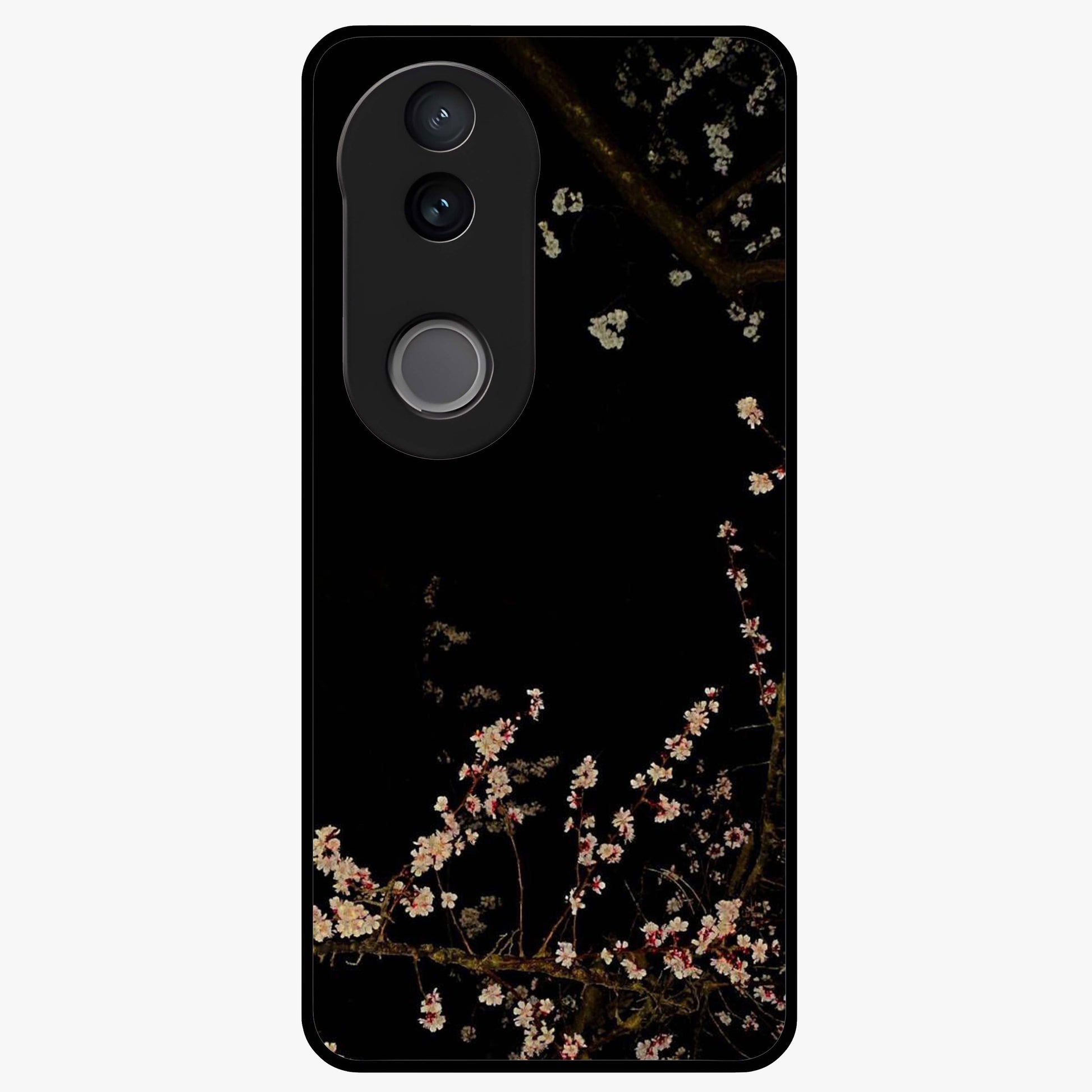 Petal Moon Light With Custom Name Glass Case showing flat back view with floral moonlight artwork and personalized name design.