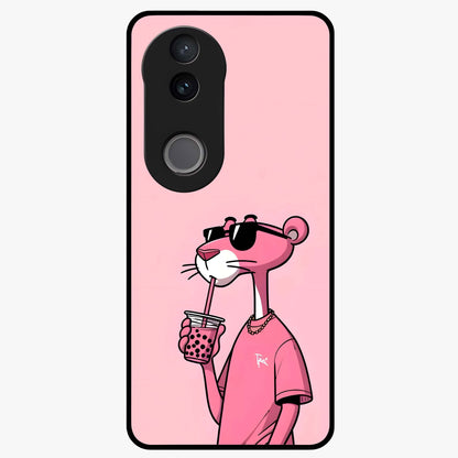 Pink Panther Glass Case showing flat back view with iconic pink panther artwork and glossy glass finish.