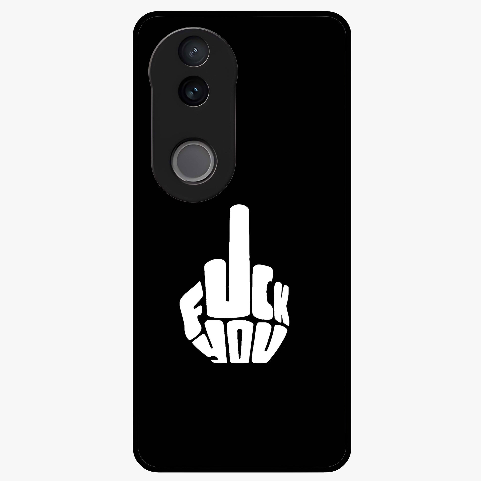 Rebel Mode On Glass Case showing flat back view with bold rebellious typography artwork and glossy glass finish.