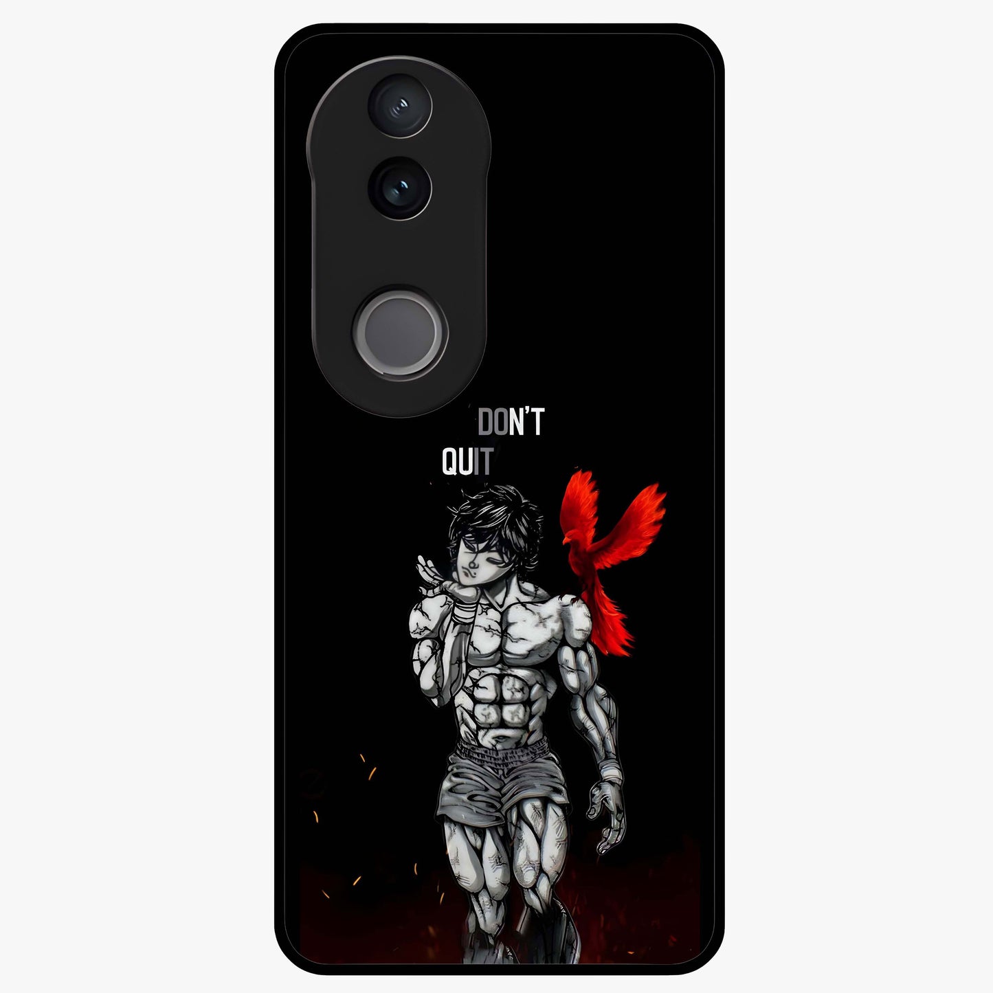 Rise Beyond Limits Glass Case showing flat back view with motivational typography artwork and glossy glass finish.