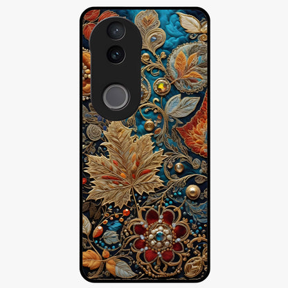 Royal Jewel Garden Glass Case showing flat back view with decorative floral garden artwork and glossy glass finish.