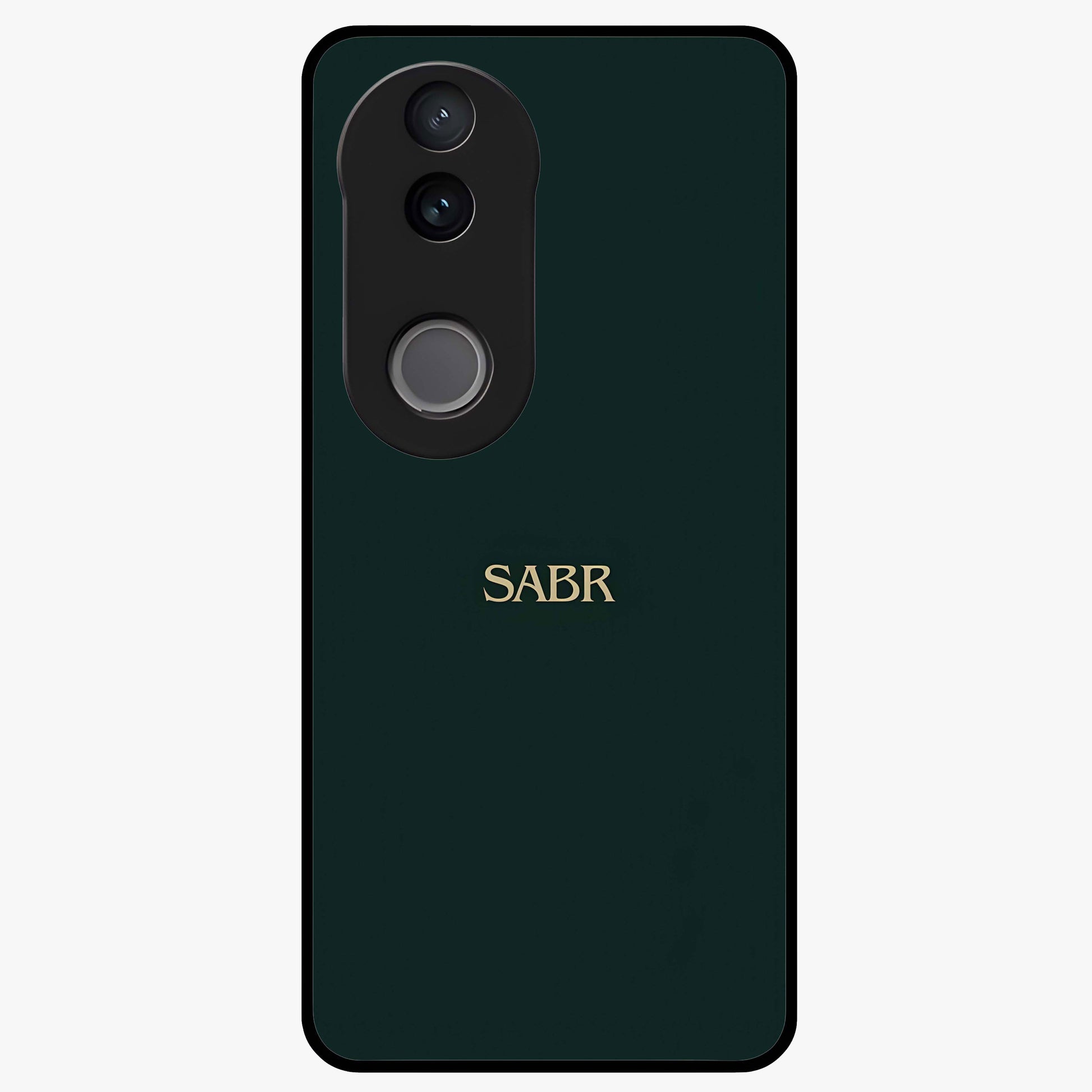 Sabr Minimal Patience Glass Case showing flat back view with minimalist typography artwork and glossy glass finish.