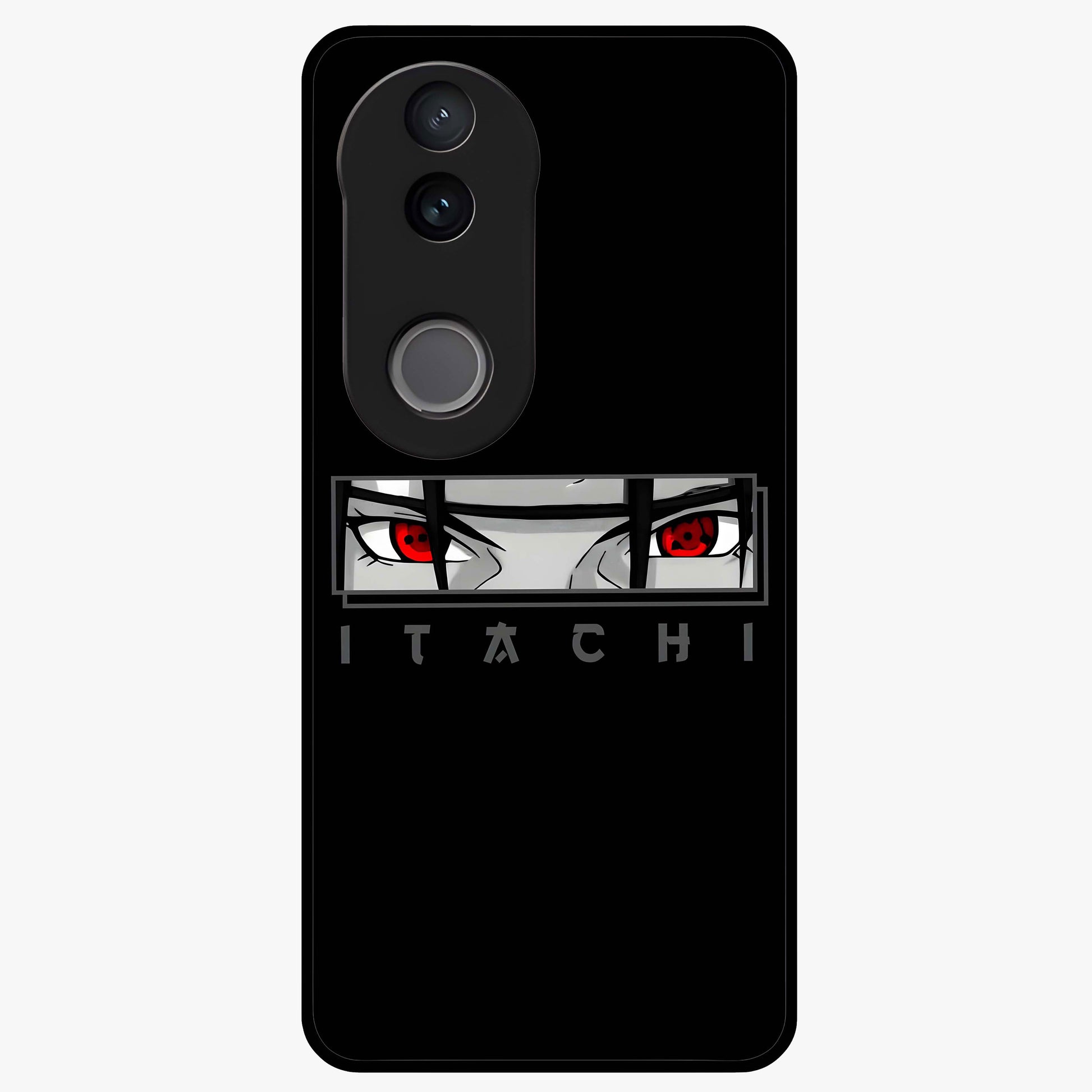 Scarlet Gaze Dominance Glass Case showing flat back view with striking red themed artwork and glossy glass finish.