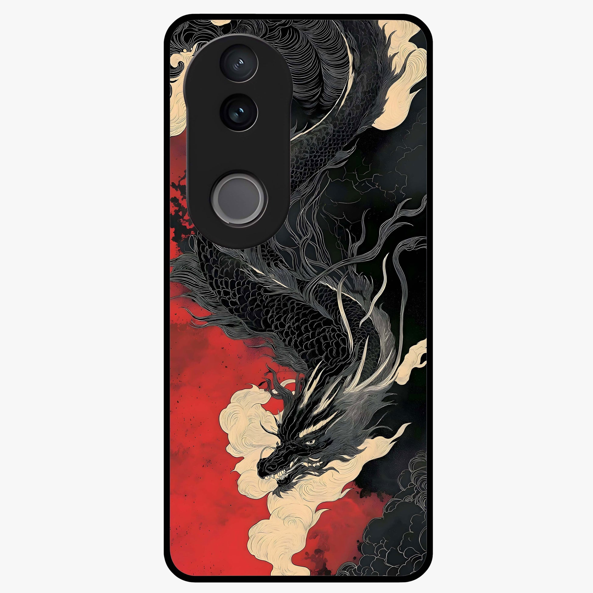 Shadow Dragon Fury Glass Case showing flat back view with fierce dragon artwork and glossy glass finish.