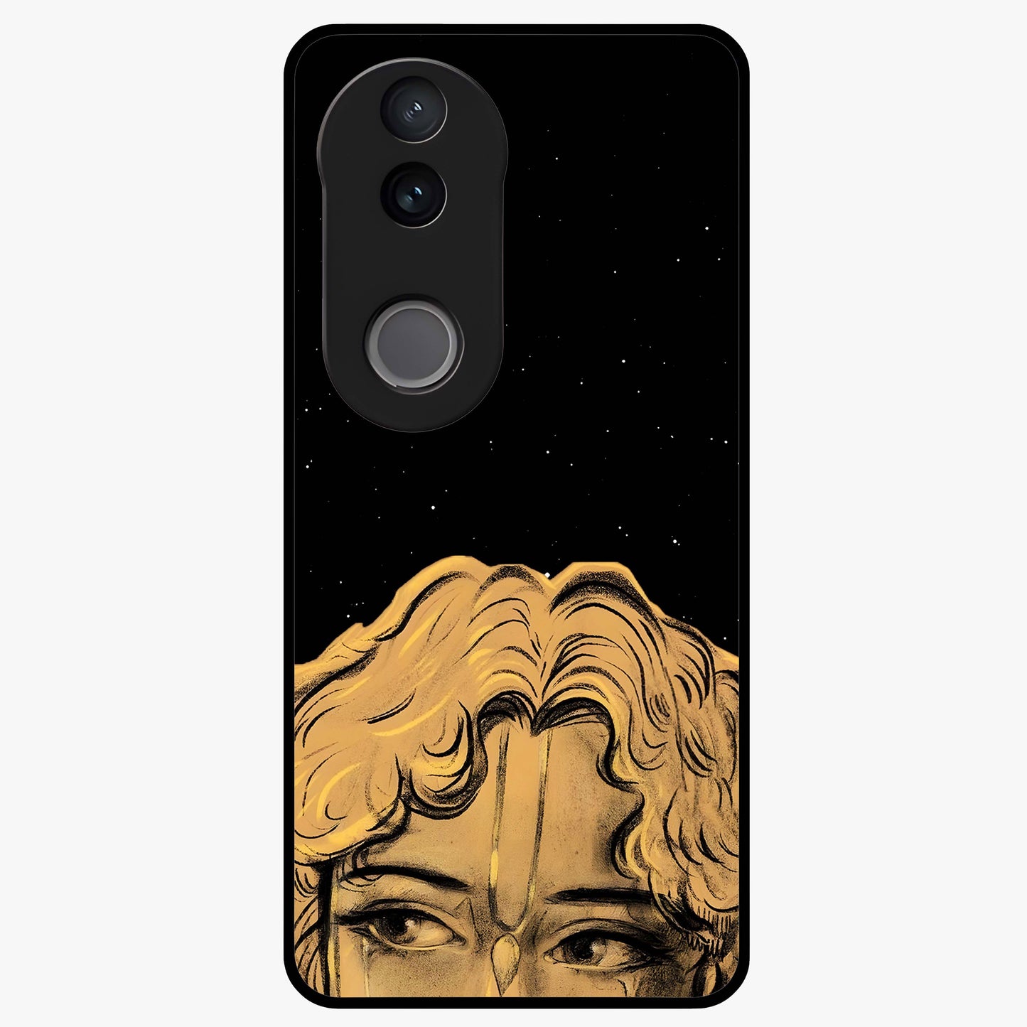 Shri Krishna Art Glass Case showing flat back view with devotional Krishna artwork and glossy glass finish.
