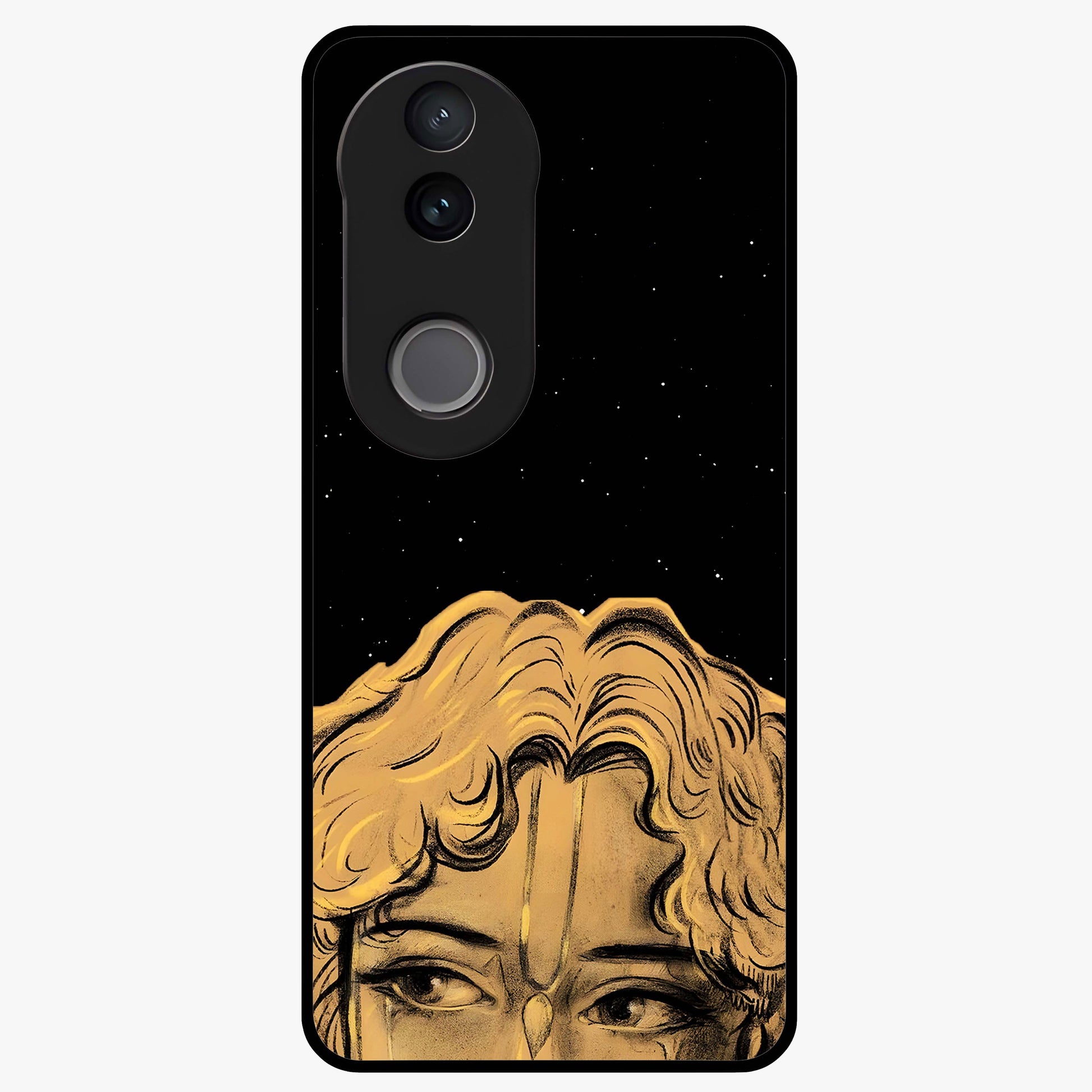 Shri Krishna Art Glass Case showing flat back view with devotional Krishna artwork and glossy glass finish.