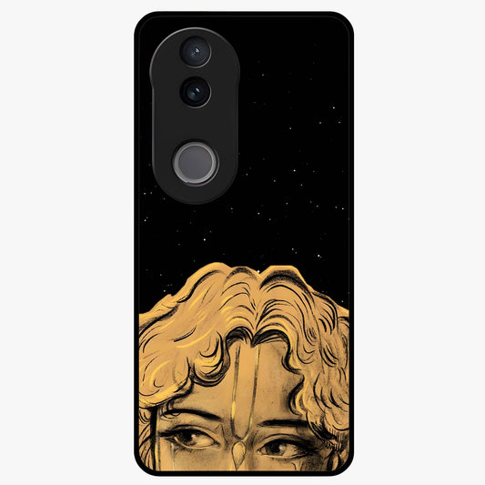 Shri Krishna Art Glass Case showing flat back view with devotional Krishna artwork and glossy glass finish.