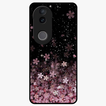 Small Starry Flowers Glass Case showing flat back view with delicate starry floral artwork and glossy glass finish.